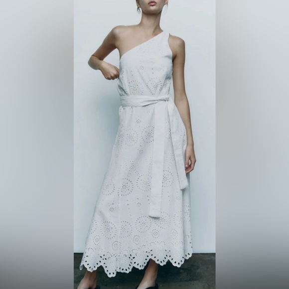 ZARA EMBROIDERED EYELET ASYMMETRICAL DRESS ZARA EMBROIDERED EYELET ASYMMETRICAL DRESS